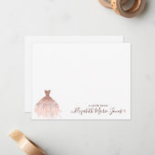 ピンクガーリーローズ金ゴールドグリッタースパークルドレススクリプト ノートカード (正面/裏面インサイチュ)