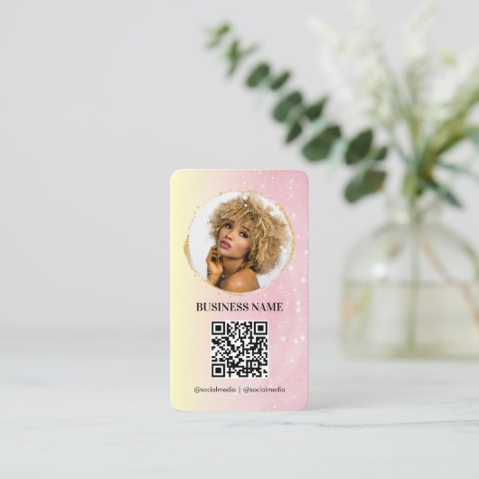 ピンクガーリーローズ金ゴールドグリッターフェミニンソーシャルメディア 名刺 (スタンド正面)