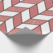 ピンクガーリーローズ金ゴールドグリッターヘリンボーンシェブロン ラッピングペーパー (角)