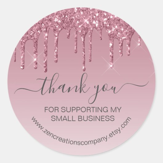 ピンクガーリーローズ金ゴールド滴下フェイクグリッター ラウンドシール (正面)