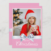 ピンクガーリーワンフォトメリークリスマスグリーティング シーズンカード (正面/裏面)