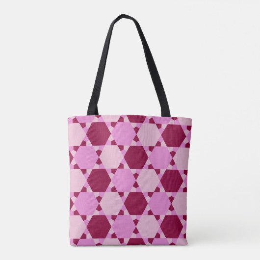 ピンクガーリー三角形の光学錯覚パターン トートバッグ (裏面)