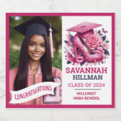 ピンクガーリー写真の卒業祝い スパークリングワインラベル (シングルラベル)