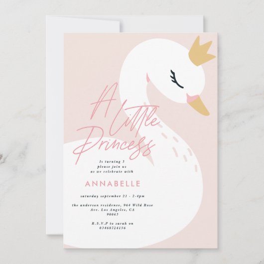 ピンクガーリー写真の美しエレガントい白鳥の子どもたち 招待状 (正面)