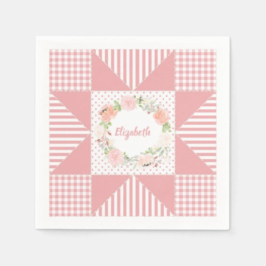 ピンクガーリー夕べスターキルトバラリースと名前 スタンダードカクテルナプキン (正面)