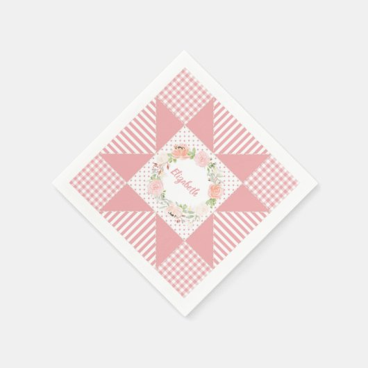 ピンクガーリー夕べスターキルトバラリースと名前 スタンダードカクテルナプキン (角)