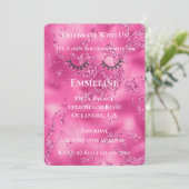 ピンクガーリー大理石きらびやかなブラックグリッターまつ毛 招待状 (スタンド正面)