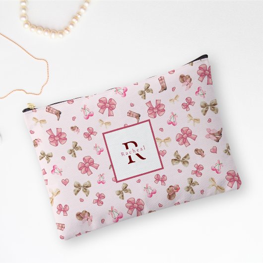 ピンクガーリー女性のカーボーイコケット模様モノグラム名 アクセサリーポーチ