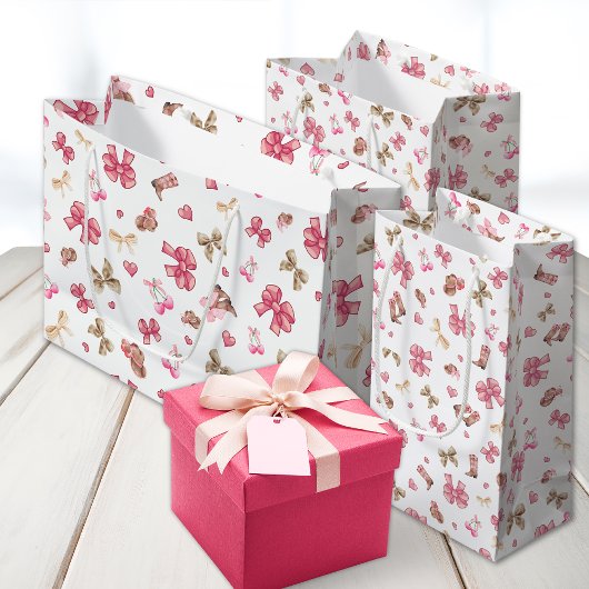 ピンクガーリー女性のカーボーイブーツ弓コケットパターン スモールペーパーバッグ