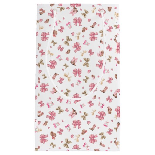 ピンクガーリー女性のカーボーイブーツ弓コケットパターン スモールペーパーバッグ (正面)