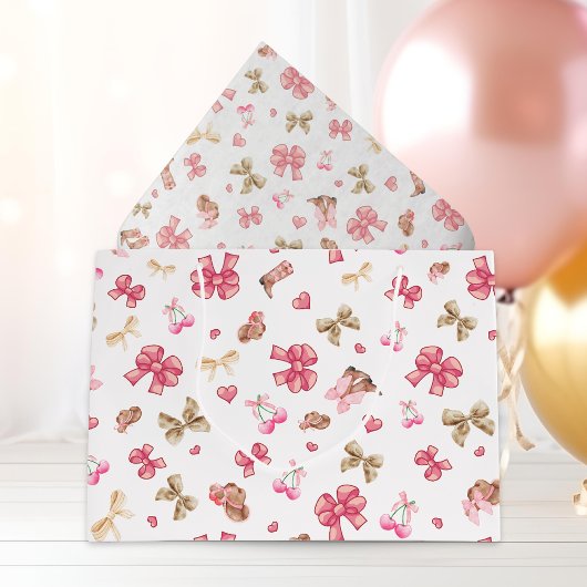 ピンクガーリー女性のカーボーイブーツ弓コケットパターン ラージペーパーバッグ