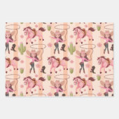 ピンクガーリー女性のカーボーイホースロデオウェスタンデザイン ラッピングペーパーシート (正面2)