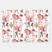 ピンクガーリー女性のカーボーイホースロデオウェスタンデザイン ラッピングペーパーシート (正面)