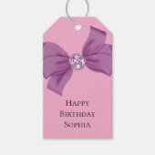 ピンクガーリー宝石パープルボウ誕生日 ギフトタグ (正面)