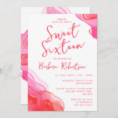 ピンクガーリー抽象芸術水色Sweet sixteen 招待状 (正面/裏面)