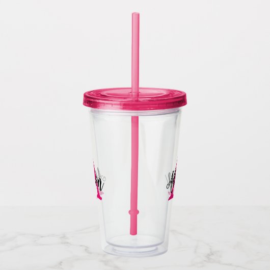 ピンクガーリー文字モノグラパーソナライズされたム  アクリルタンブラー (右)