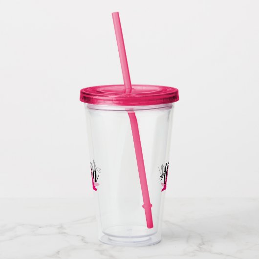 ピンクガーリー文字モノグラパーソナライズされたム  アクリルタンブラー (左)