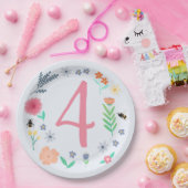 ピンクガーリー春フローラビー子供の誕生日 ペーパープレート (パーティー)