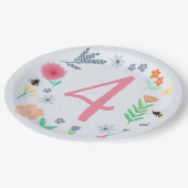 ピンクガーリー春フローラビー子供の誕生日 ペーパープレート (アングル)