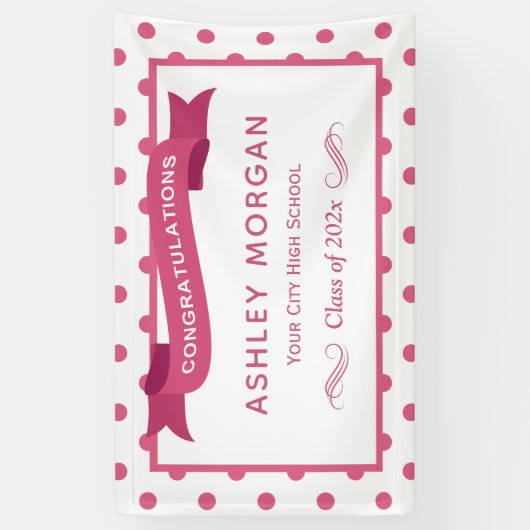 ピンクガーリー水玉模様おめでとう卒業パーティー 横断幕 (縦)