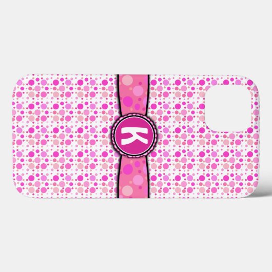 ピンクガーリー水玉模様モノグラム模様 Case-Mate iPhoneケース (裏面 (横))