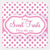 ピンクガーリー水玉模様柄かわいいステッカー スクエアシール (正面)