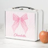 ピンクガーリー水玉模様水彩ピンクジンガムボウ メタルランチボックス (インサイチュ)