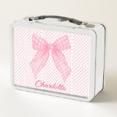 ピンクガーリー水玉模様水彩ピンクジンガムボウ メタルランチボックス (裏面)