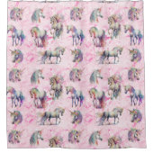 ピンクガーリー渦巻形ののユニコーン シャワーカーテン (正面)