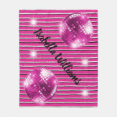 ピンクガーリー白黒ストライプディスコボールスパークル フリースブランケット (正面)