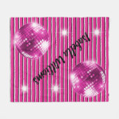 ピンクガーリー白黒ストライプディスコボールスパークル フリースブランケット (正面(横))