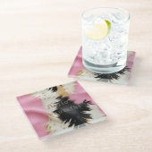 ピンクガーリー白黒金ゴールド牛革 ガラスコースター (アングル)