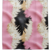 ピンクガーリー白黒金ゴールド牛革 シャワーカーテン (正面)