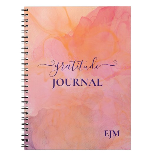 ピンクガーリー紫の水色の感謝モノグラムの心 ノートブック (正面)
