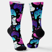 ピンクガーリー紫の漫画ビデオゲーム ソックス (傾斜あり)