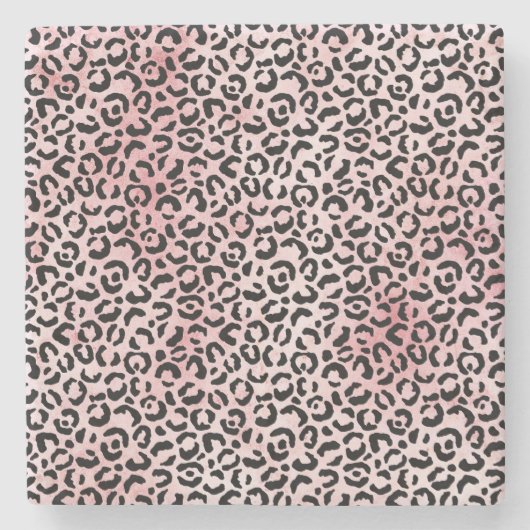 ピンクガーリー色のヒョウ柄 ストーンコースター (正面)