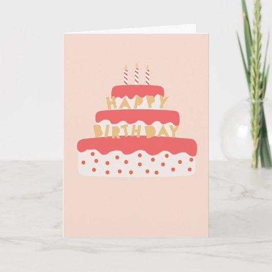 ピンクガーリー色のロウソクを散らすお誕生日ケーキ カード (正面)
