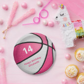 ピンクガーリー色の白いバスケットボール誕生日パーティー ペーパープレート (パーティー)