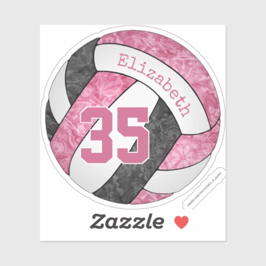 ピンクガーリー色の黒いバレーボールのスクールチームカラー シール (シート)