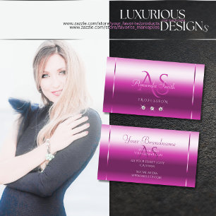 ピンクガーリー薄紫きらめくスパークルダイヤモンドモノグラム 名刺