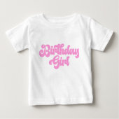 ピンクガーリー誕生日ガール1st第1誕生日 ベビーTシャツ (正面)