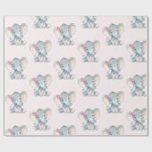 ピンクガーリー象の赤ちゃんガールシャワー1st誕生日 ラッピングペーパー (フラット)