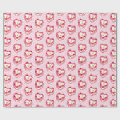 ピンクガーリー赤いハート形お誕生日ケーキ ラッピングペーパー (フラット)