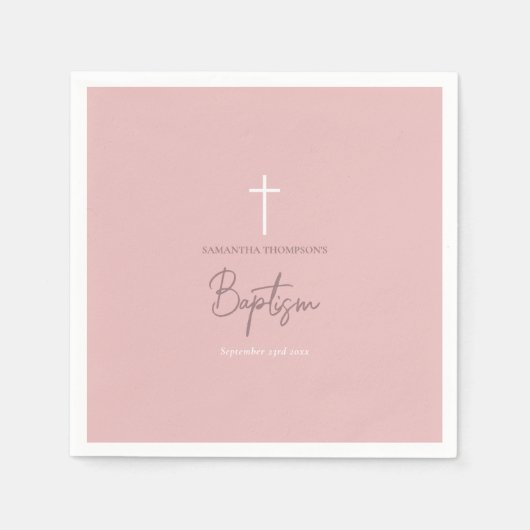 ピンクガーリー赤ちゃん書道バプテスマ スタンダードカクテルナプキン (正面)