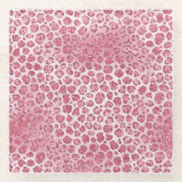 ピンクガーリー赤面グリッターヒョウ印刷 ガラスコースター