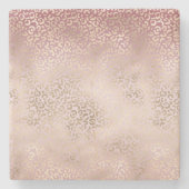 ピンクガーリー赤面金ゴールドグラデーションヒョウ印刷 ストーンコースター (正面)