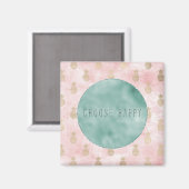 ピンクガーリー赤面金ゴールドパイナップル マグネット (正面/裏面)