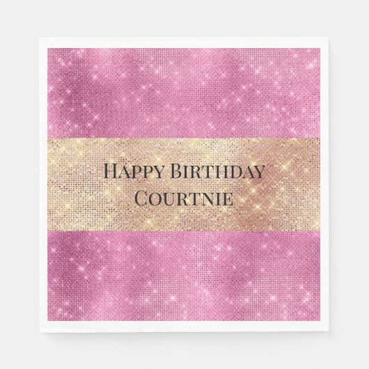 ピンクガーリー金ゴールドきらびやかな輝き スタンダードランチョンナプキン (正面)