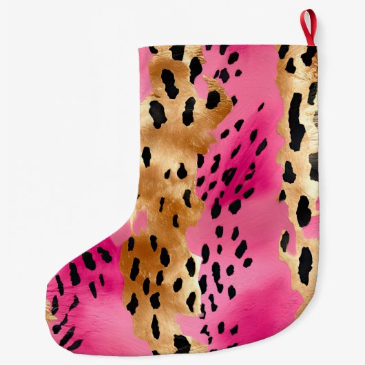 ピンクガーリー金ゴールドグラムヒョウ印刷抽象芸術 ラージクリスマスストッキング (裏面)
