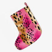 ピンクガーリー金ゴールドグラムヒョウ印刷抽象芸術 ラージクリスマスストッキング (裏面 (吊り時))